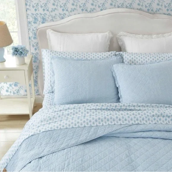 Laura Ashley Oxford Striped Quilt Set Blue
Full/Queen - Picture 2 of 6